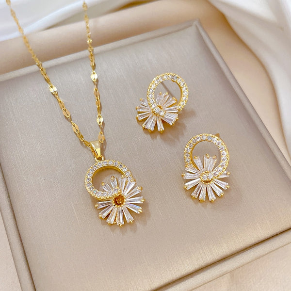 Collar y pendientes con colgante de margaritas pequeñas de acero inoxidable 316L para mujer
