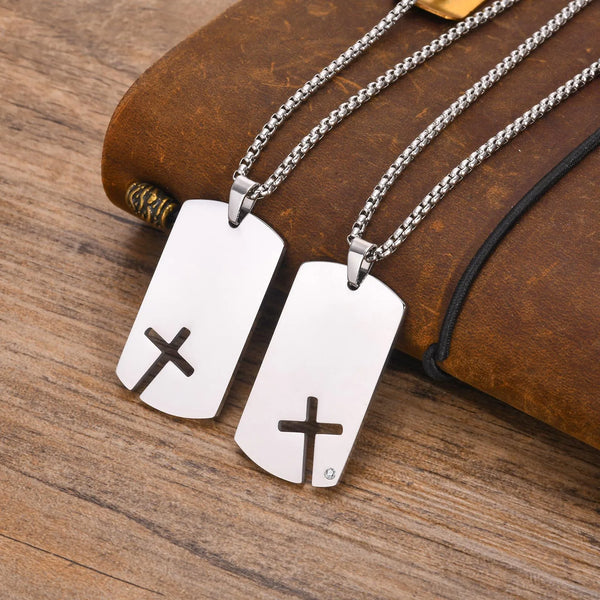 Side Cross Dog Tag Necklaces for Men