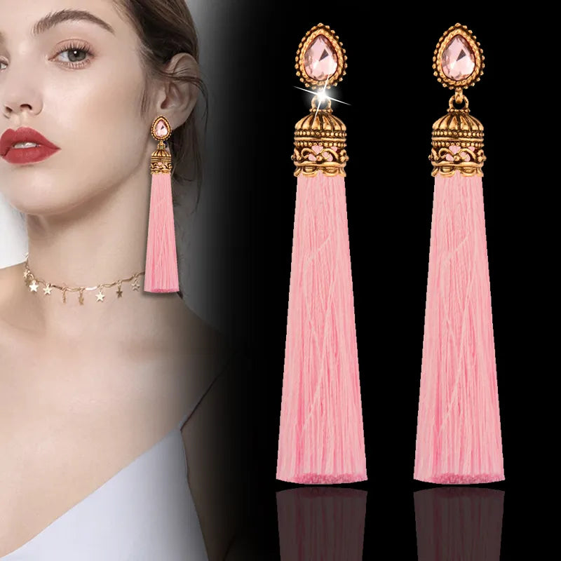 Fashion 11 Colors boho Long Tassel Drop Earrings For Women