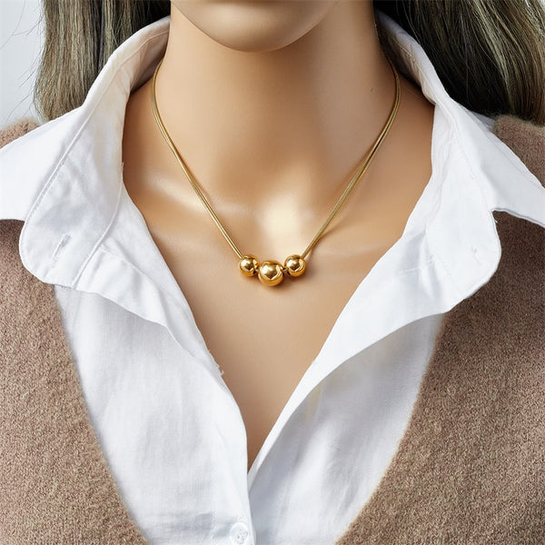 316L Stainless Steel Gold Color Large Round Ball Pendant Necklace For Women