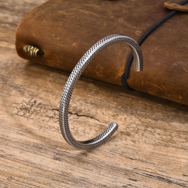 Men Vintage Cuff Bangle,Twisted Stainless Steel Knot Feather Bracelet