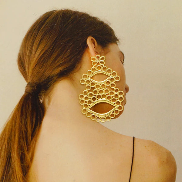 Irregular Geometric Gold Color Copper Drop Earrings