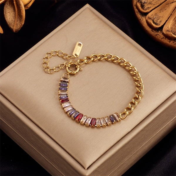 316L Stainless Steel Colorful Square Crystal Bracelet For Women