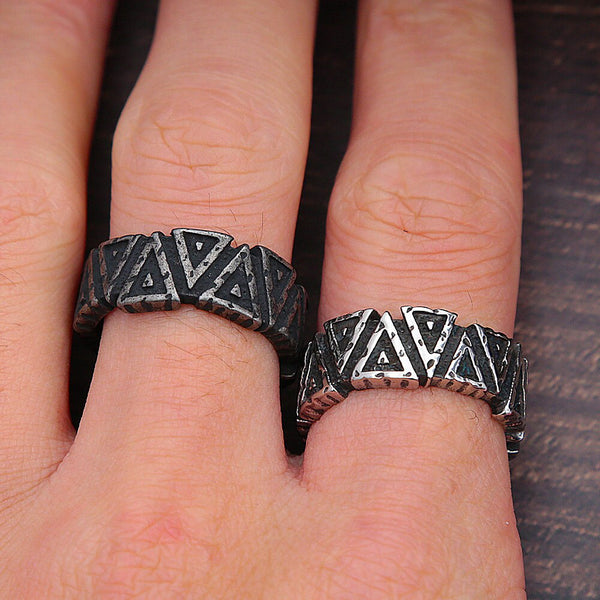 Vintage Black/Steel Viking Triangle Ring For Men Women