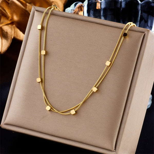 316L Stainless Steel 2 In 1 Small Cube Chains Necklace For Women