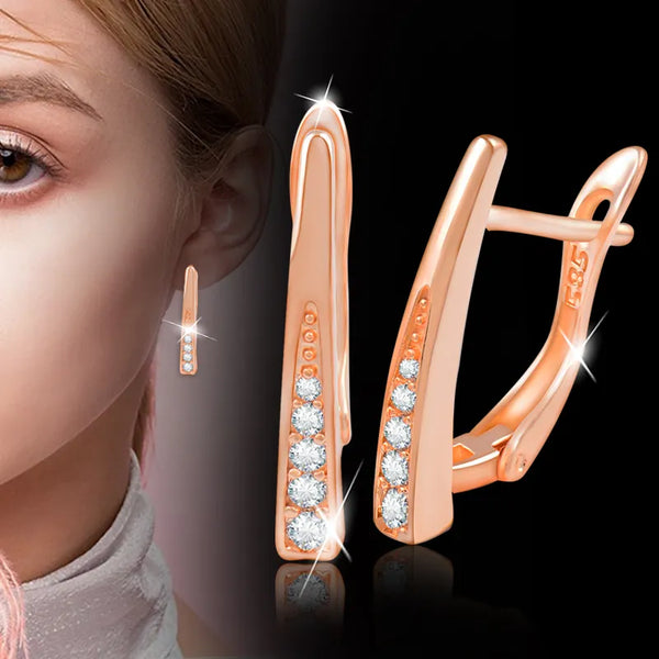 Cubic Zircon Hoop Earrings for Women 585 Rose Gold Color
