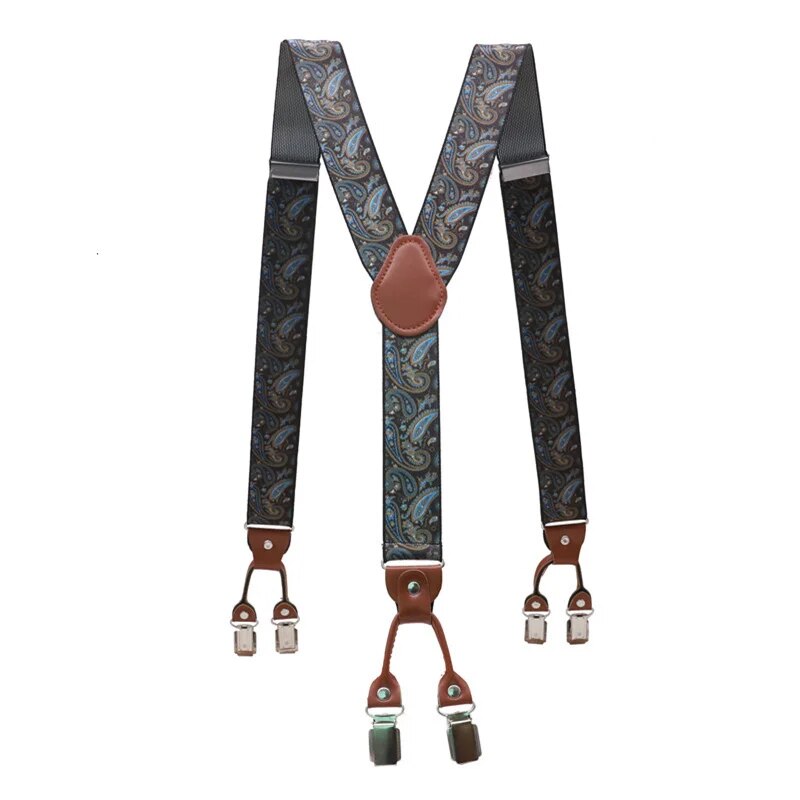 Men Suspenders Brown Leather 6 Clips Braces Vintage Unisex Casual Suspensorio Tirante Trousers Strap