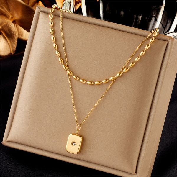 Collar con colgante de piedra con forma de estrella y cubo de acero inoxidable 316L para mujer