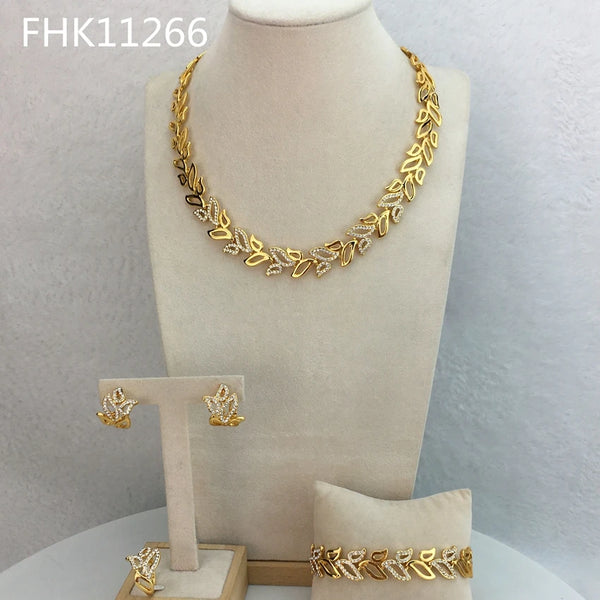 Conjuntos de joyería fina clásica de Dubái: joyas de hojas únicas para mujer