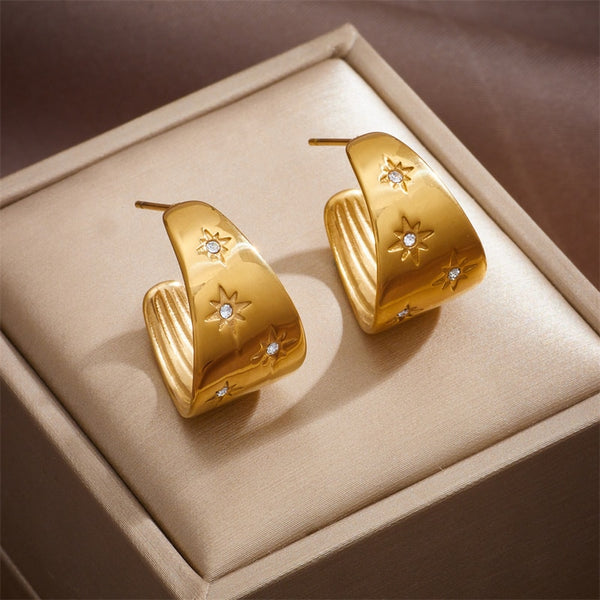 Pendientes de acero inoxidable 316L con forma de estrella y diamantes de imitación para mujer