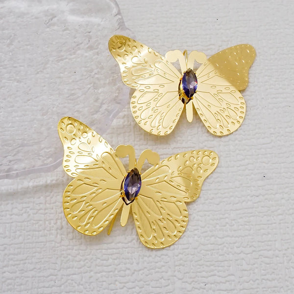 Fashion Bohemia Dubai Gold Color Crystal Butterfly Earrings For Women