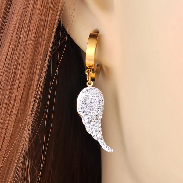 Pendientes de aro con alas de ángel de cristal de arcilla blanca para mujer