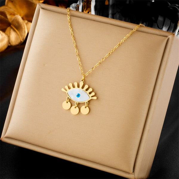 316L Stainless Steel Big Eyelash Eyes Pendant Necklace For Women