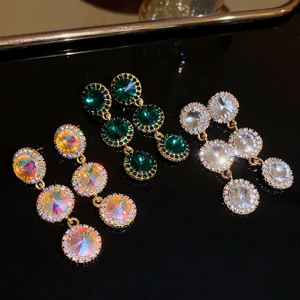 Shiny Geometric Round Square Rhinestone Dangle Earrings For Women