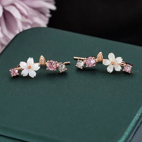 Pendientes de botón con hojas y flores para mujer