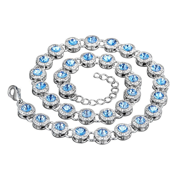 Collar de cadena de eslabones cubanos con cristales azules helados para hombre