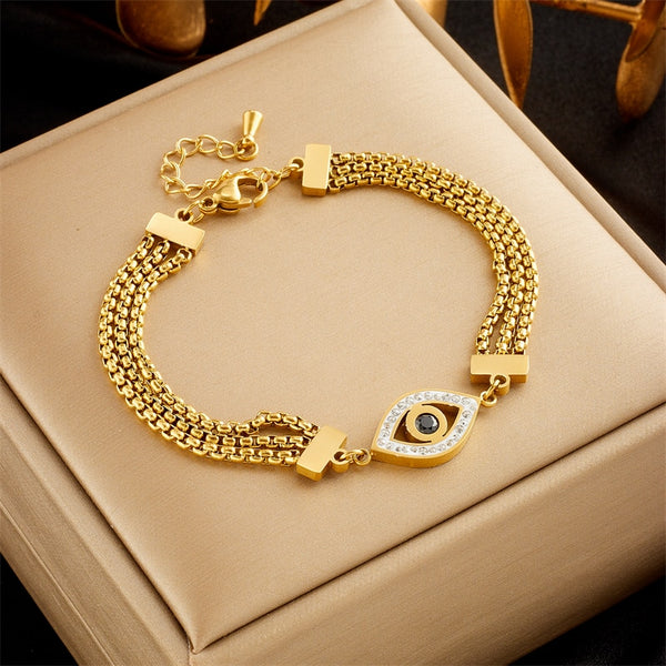 316L Stainless Steel Retro Eyes Charm Bracelet For Women
