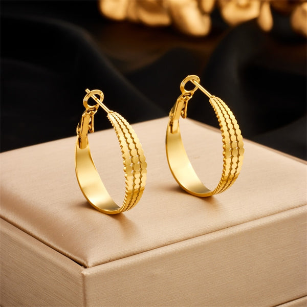 Pendientes de aro geométricos redondos de acero inoxidable 316L color dorado para mujer