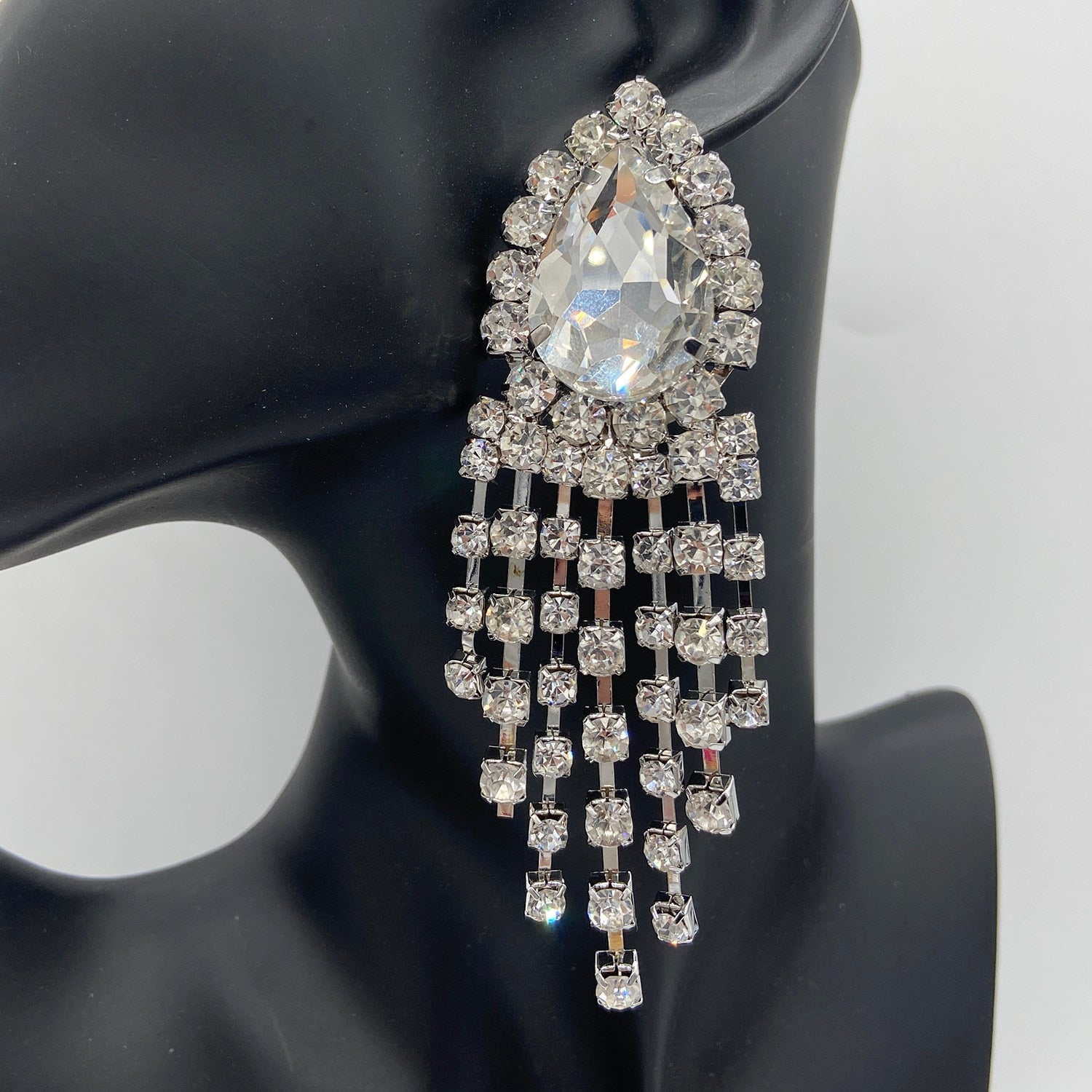 New Luxury Crystal Rhinestone Long Tassel Dangle Earrings for Women