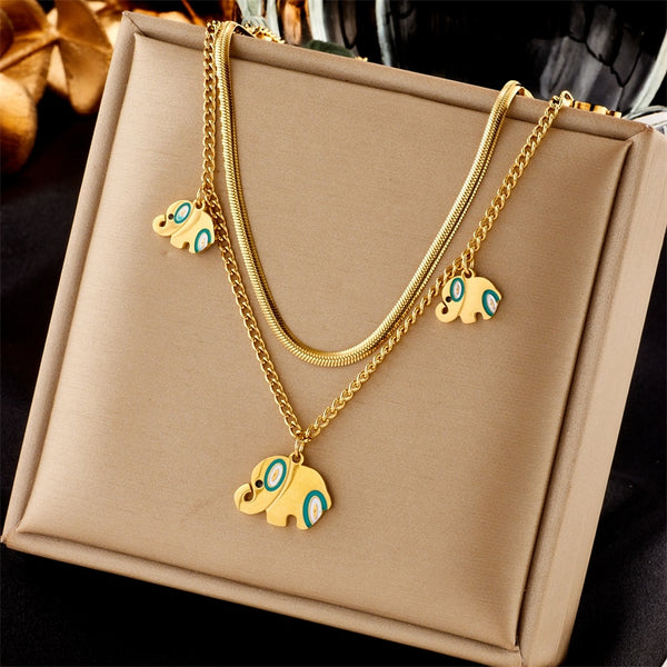 Collar con colgante de elefante de acero inoxidable 316L para mujer