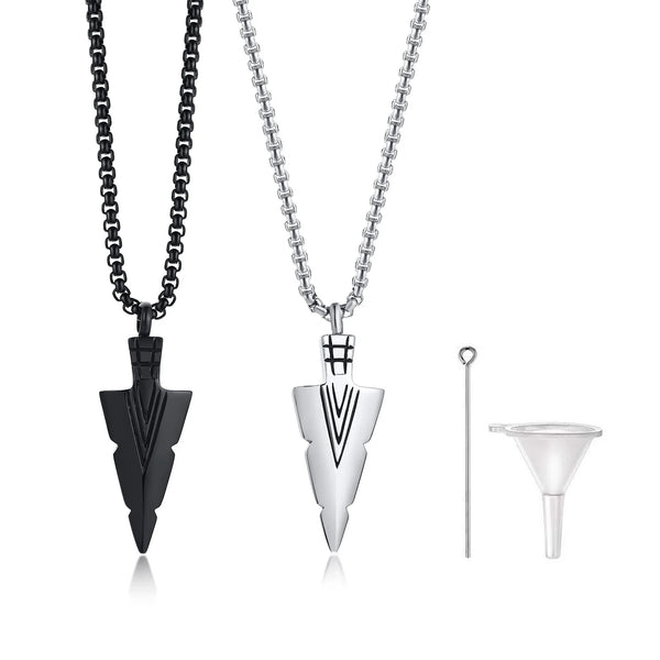 Mens Cremation Urn Necklace for Ashes,Stainless Steel Tribal  Arrowhead Memorial Pendant