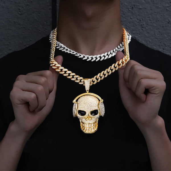Huge Heavy 316L Stainless Steel Black CZ Eyes Skull Pendant