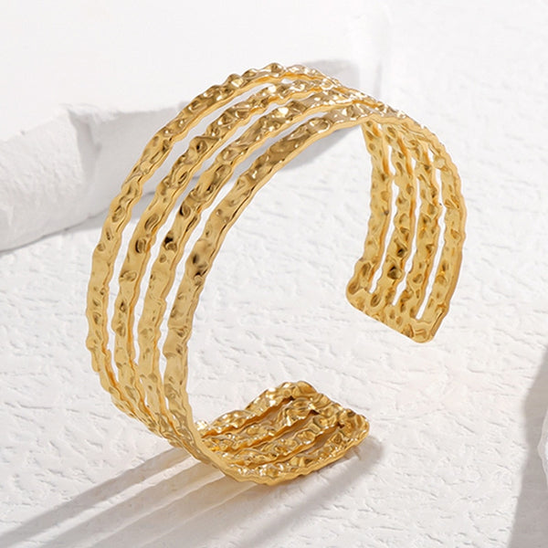 316L Stainless Steel Irregular Folds Adjustable Bangle For Women