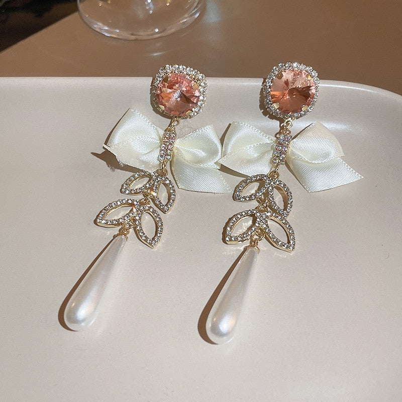Korean Elegant Bowknot Drop Earrings For Women