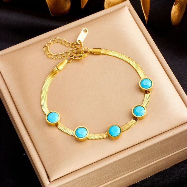 316L Stainless Steel Round Blue Stone Bracelet For Women
