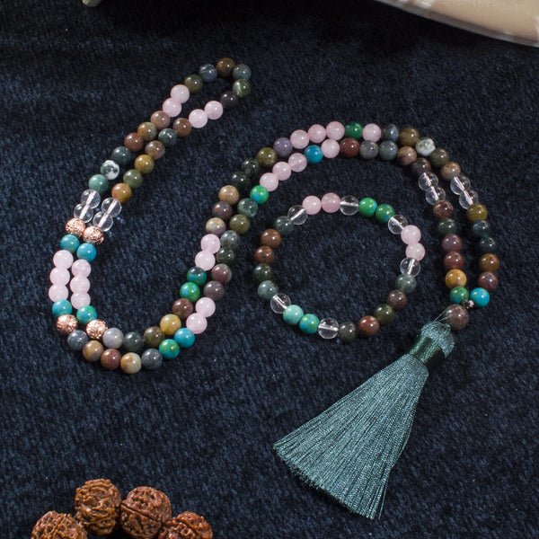Collar de cuentas de ágata india 108 Mala de 8 mm para meditación, yoga y oración.