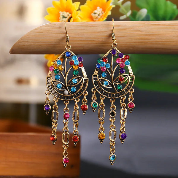Pendientes bohemios vintage de flor de ciruelo