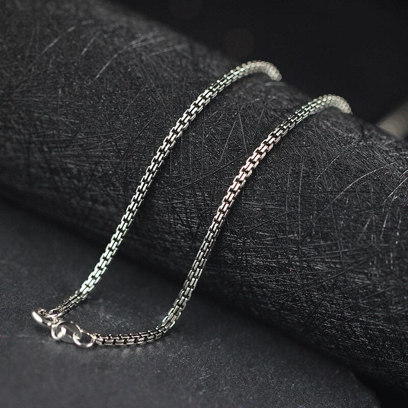 Real Pure Silver Double Circle Square Box chain Necklace For Men Women