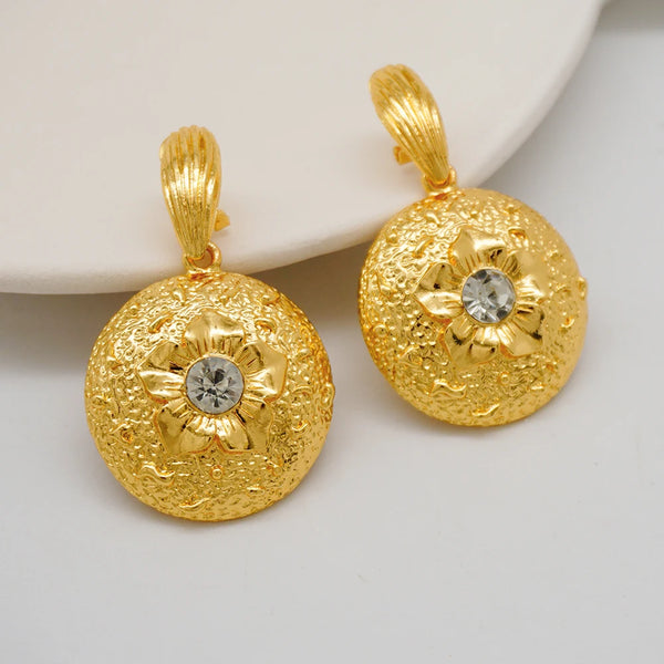 Fashion Drop Earrings Circle Earring Crystal Flowers Earring