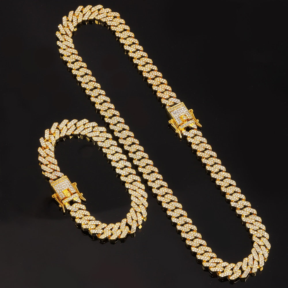 Necklace +Watch+Bracelet Hip Hop Miami Curb Cuban Chain