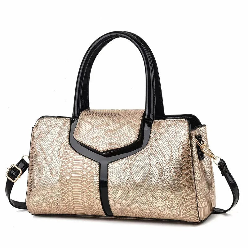 Snake Skin Pattern Luxury Boston Bag Portable Satchel Leather Handbag