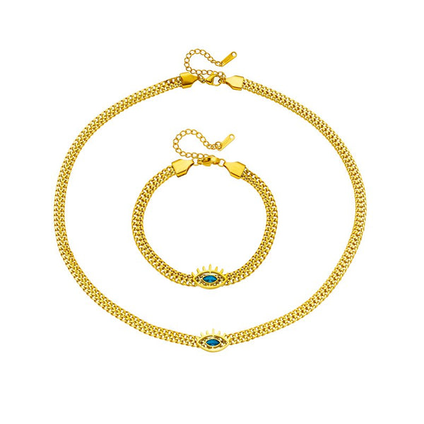 316L Stainless Steel Blue Zircon Eye Shape Necklace Bracelet For Women