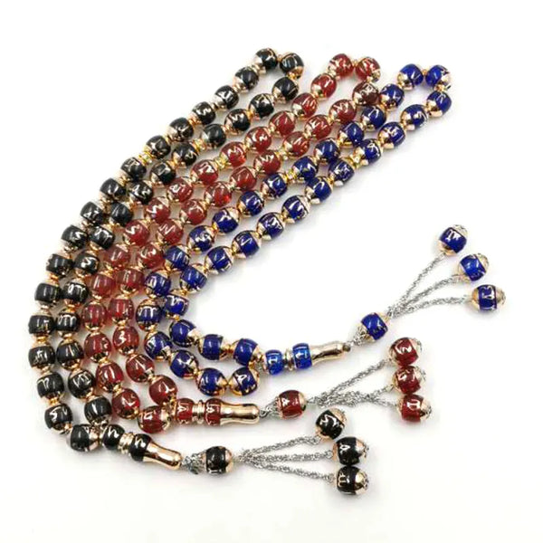 Pulsera musulmana Tasbih negra, roja y azul con letras láser, regalo islámico