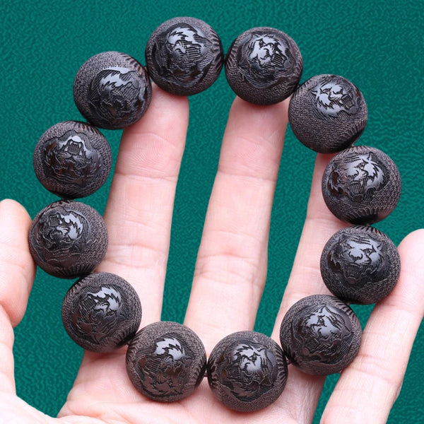 Ebony Bracelet Tiger Head Pattern 20mm Men's Beaded Men's Wooden Bracelet