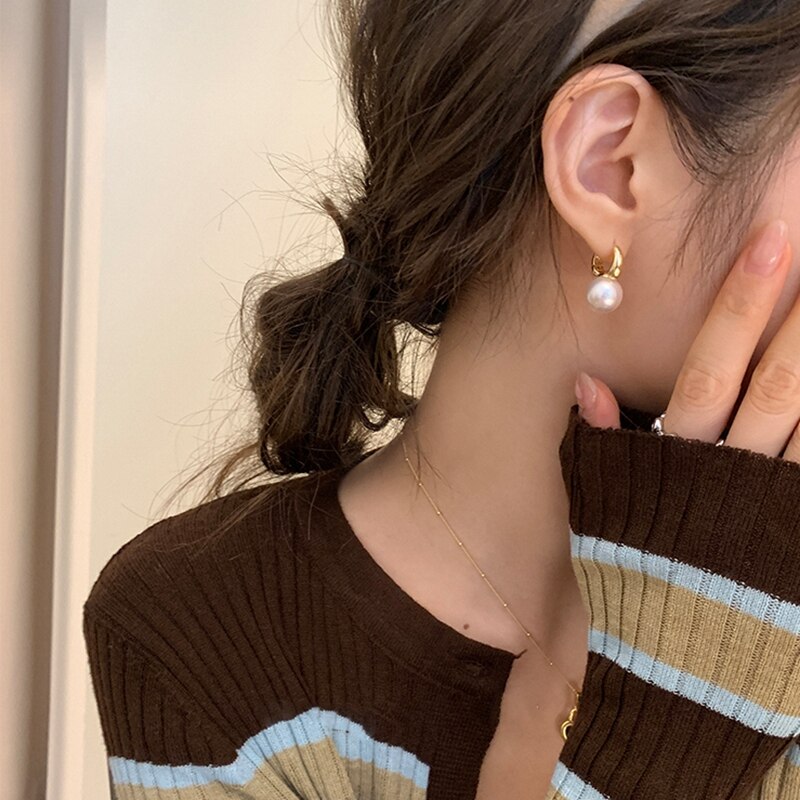 Korean Elegant Pearl Hoop Earrings For Women