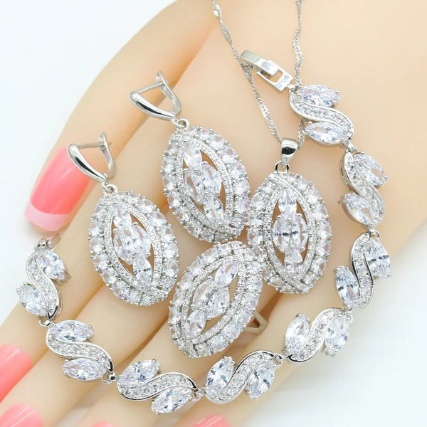 925 Silver White Zirconia Bracelet Necklace Pendant Earrings Ring Wedding Gift