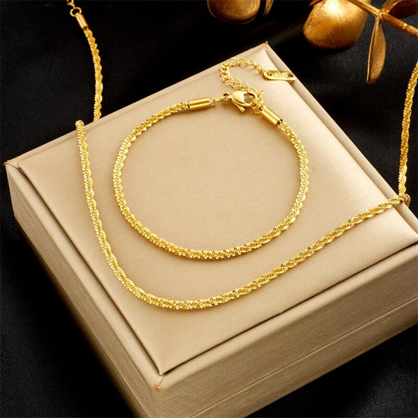 316L Stainless Steel Gold Color Delicate Fine Chain Necklace Bracelets For Women