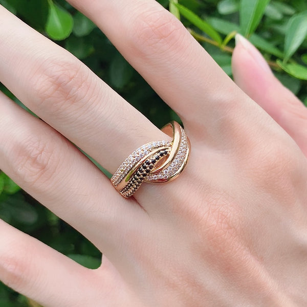 Double White Black Zircon Crossing Women Rings