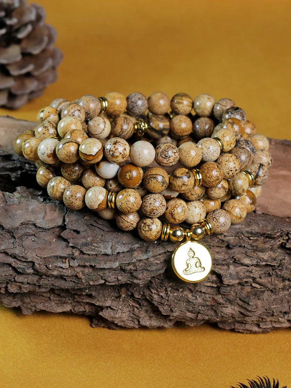 Japamala 108 beads natural stones,rosary 108 beads buddhist mala Buddhist Mala Wrap Stack Layer Bracelet