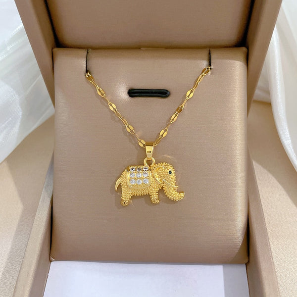 Collar con colgante de elefante de acero inoxidable 316L para mujer