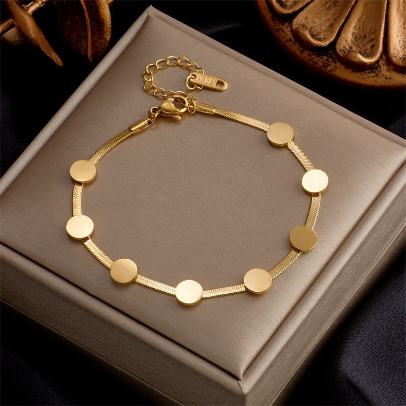 316L Stainless Steel Fashion Link Chain Bangle Bracelet for Women