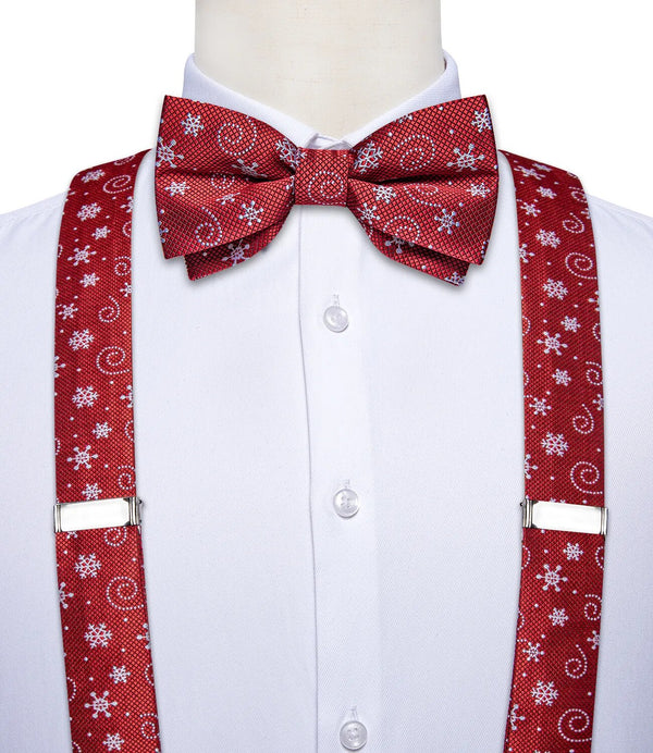 Silk Men's Christmas Suspenders Bowtie Pocket Square Adjustable 3.5cm Wide Elastic Man Cuffins Set
