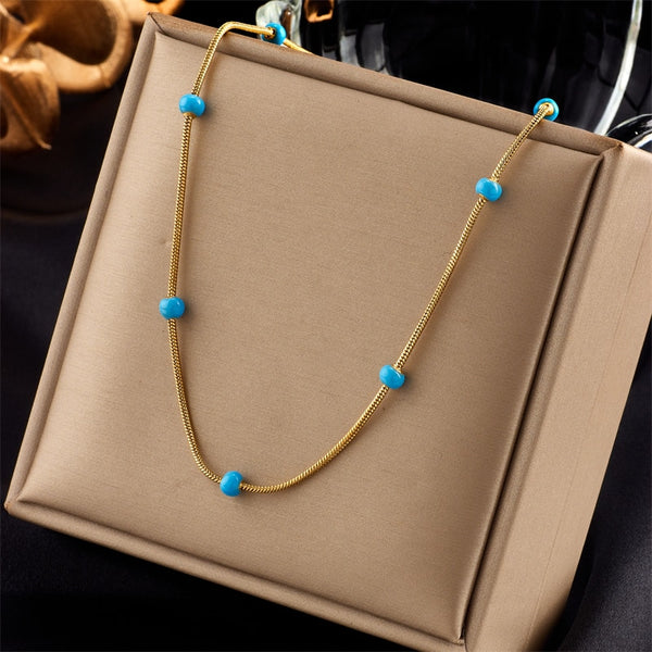 316L Stainless Steel Blue Beads Necklace For Women
