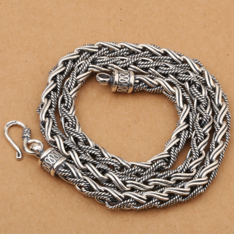 Unibabe Real Silver Vintage Heavy Weave Necklace Men
