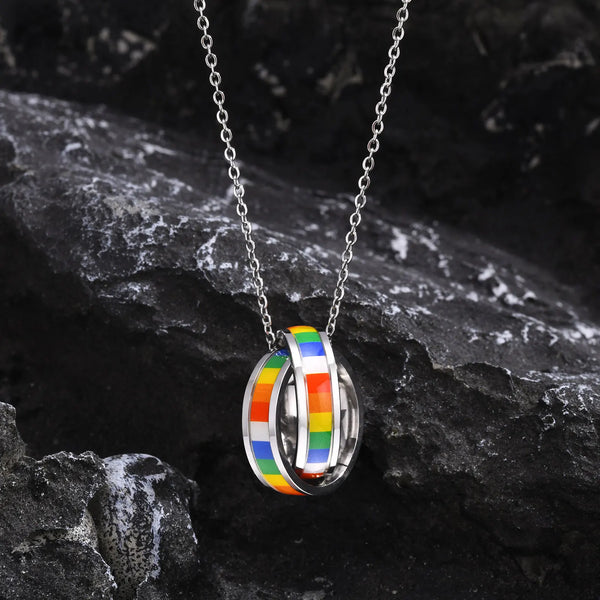 Rainbow Two Circle Pendant Necklaces for Women Men
