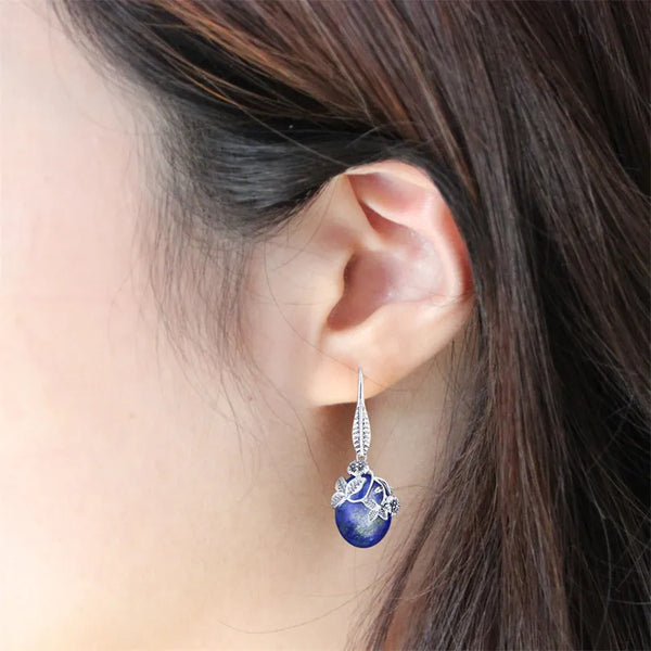 Conjuntos de joyas de cuarzo lapislázuli natural con colgante de flor vintage para mujer